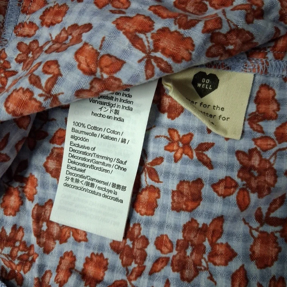Madewell Floral Feminine Dainty Button-Front Puff Sleeve Top Blue Red Size 0
